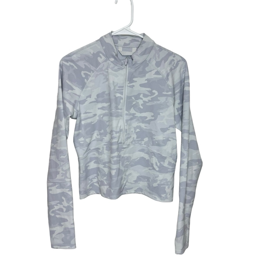 Lululemon White & Gray Camo Crop Long Sleeve Half Zip
